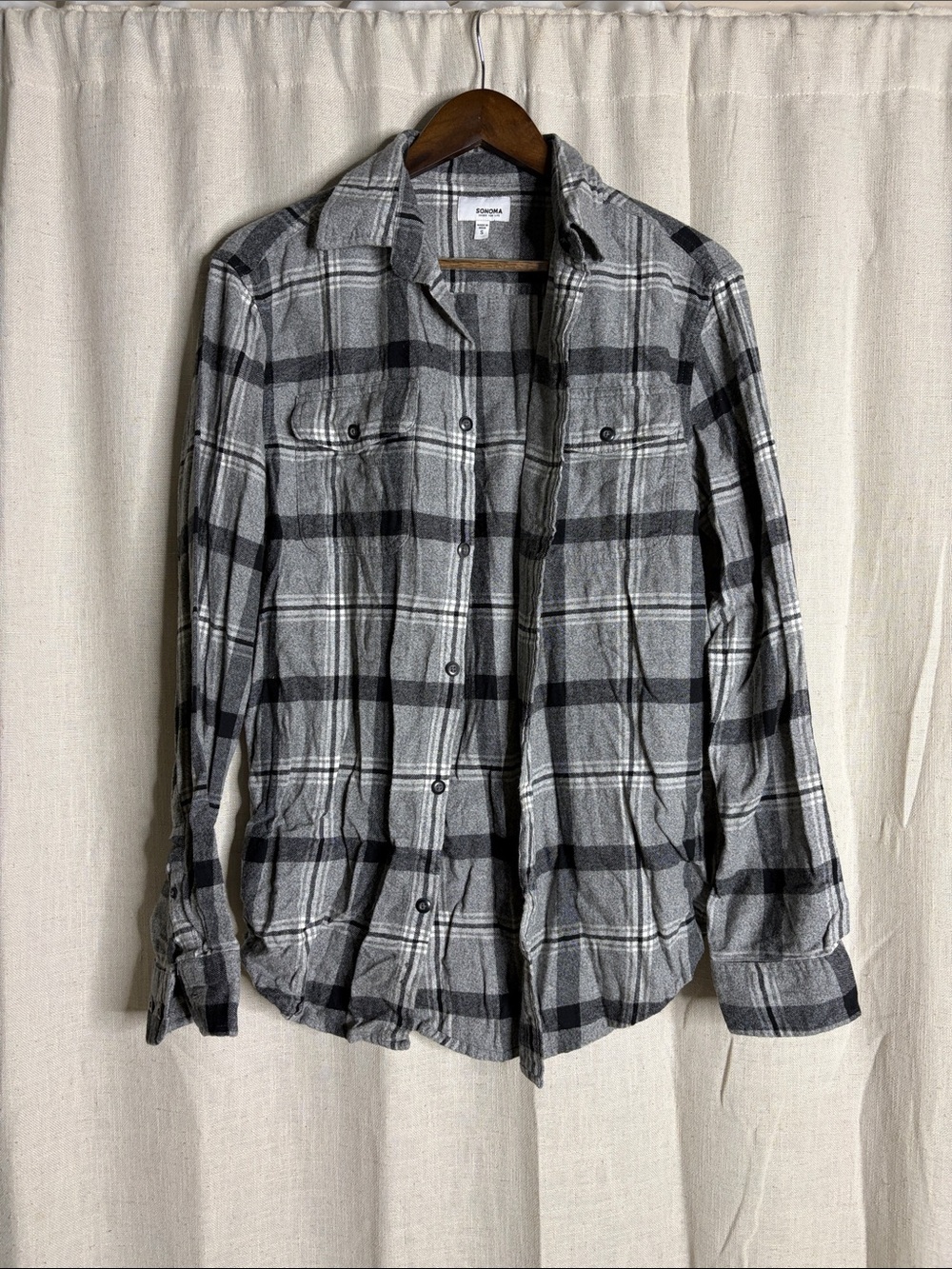 Sonoma Gray & Black Plaid Shirt